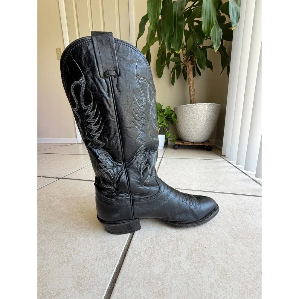 Vintage Nocona Black Leather Cowboy Boots - Men's Size 8.5 D (Style 8206)